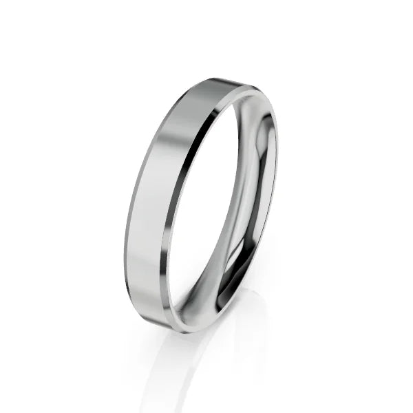 A plain, polished silver metal band ring with a flat surface, shown on a white background.
