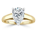 Gold ring with a large pear-shaped diamond solitaire in a prong setting, shown against a white background.