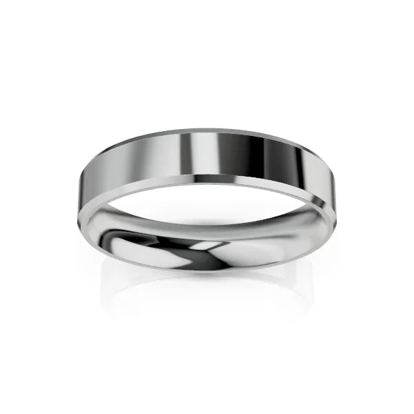 A shiny, plain silver metal ring with a smooth, polished finish on a white background.