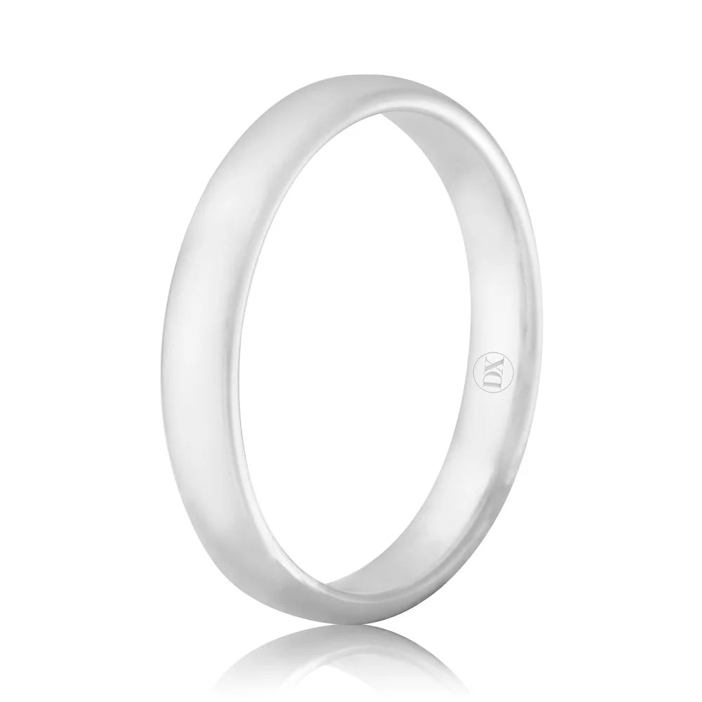 Simple silver band ring with a smooth, polished finish shown on a white background.