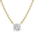 Gold chain necklace with a single round diamond solitaire pendant in a four-prong setting.
