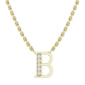 Gold chain necklace with a letter B pendant, half adorned with small sparkling diamonds.