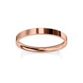 A thin, polished rose gold band ring is displayed on a white background with a faint reflection below.