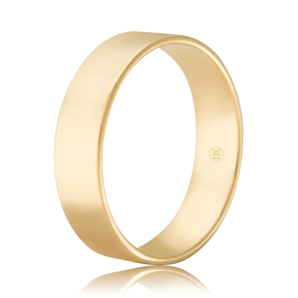 Plain, polished gold ring band with a smooth, shiny surface, shown on a white background.