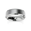 A matte and polished silver band ring with a flat outer surface and rounded inner edges, on a white background.