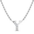 Silver chain necklace with a capital letter Y pendant, adorned with small clear gems on the left stroke.