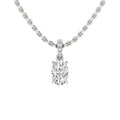 Silver chain necklace with an oval-cut diamond pendant and small round diamonds on the bail.