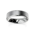 A simple, polished silver ring with a smooth, brushed texture, shown on a white background.