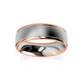 A two-tone ring with a brushed silver center and shiny rose gold edges, shown on a white background.