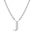 Silver chain necklace with a rhinestone-studded letter J pendant in the center.