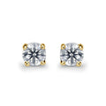 The Nora earrings by DX Diamonds feature round lab-grown diamonds set in 9ct yellow gold prongs, elegantly showcased on a white background.