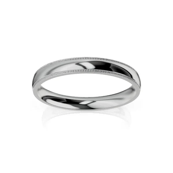 Simple silver band ring with a polished finish and a thin, beaded edge, displayed on a white background.