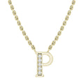 Gold chain necklace with a letter P pendant, featuring vertical row of small white gemstones.