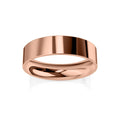 A simple, polished rose gold wedding band with a smooth, flat surface on a white background.