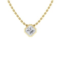 Gold chain necklace with a hexagon bezel-set clear gemstone pendant, centered on a white background.