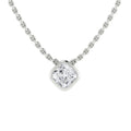 Silver chain necklace with a cushion-cut diamond pendant set in a simple bezel setting.