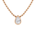 Rose gold chain necklace with a pear-shaped diamond pendant in a matching rose gold bezel setting.