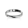 A simple, polished silver ring with a flat surface displayed against a white background.