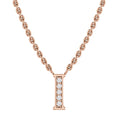 Rose gold chain necklace with a pendant shaped like the letter I adorned with small sparkling diamonds.