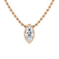 A rose gold chain necklace with a marquise-cut diamond pendant set in a simple bezel setting.