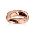 A polished rose gold wedding band with a smooth center and beaded edges, on a white background.
