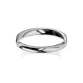 A simple, polished silver band ring with a smooth, reflective surface on a plain white background.