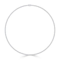 A thin, circular diamond tennis necklace with a uniform design, set against a plain white background.
