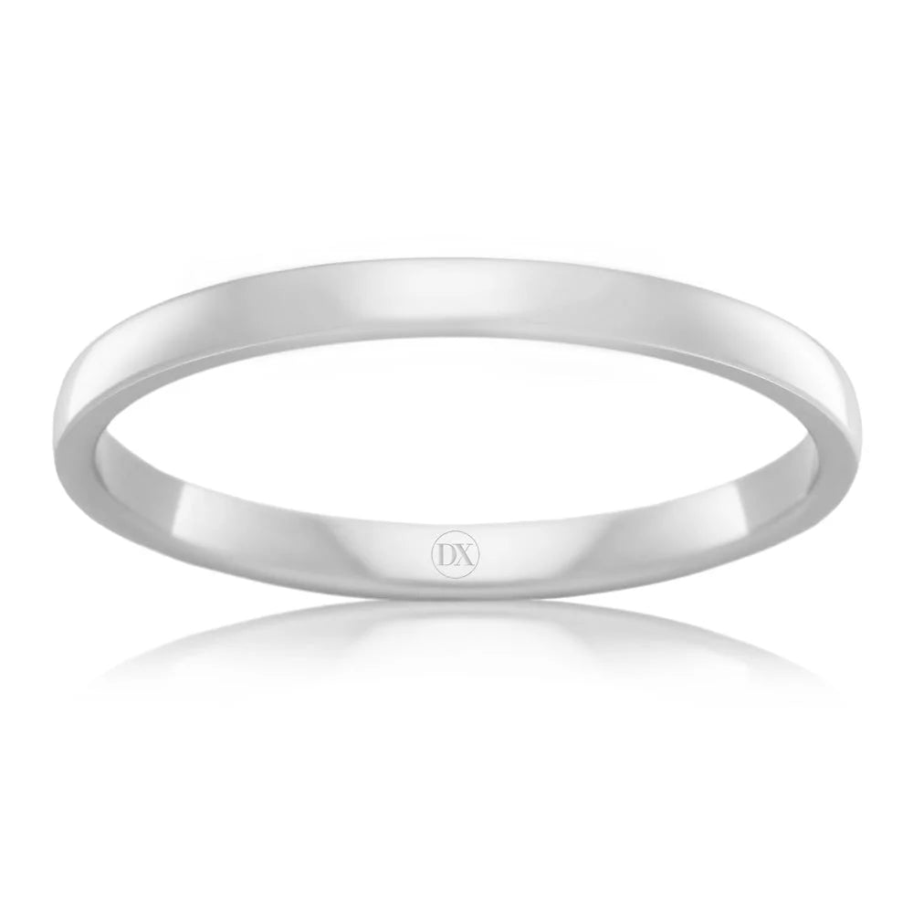 A simple, thin silver band ring with a smooth polished finish on a white background.