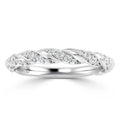 White gold ring with a twisted design, featuring rows of small, sparkling diamonds across the band.