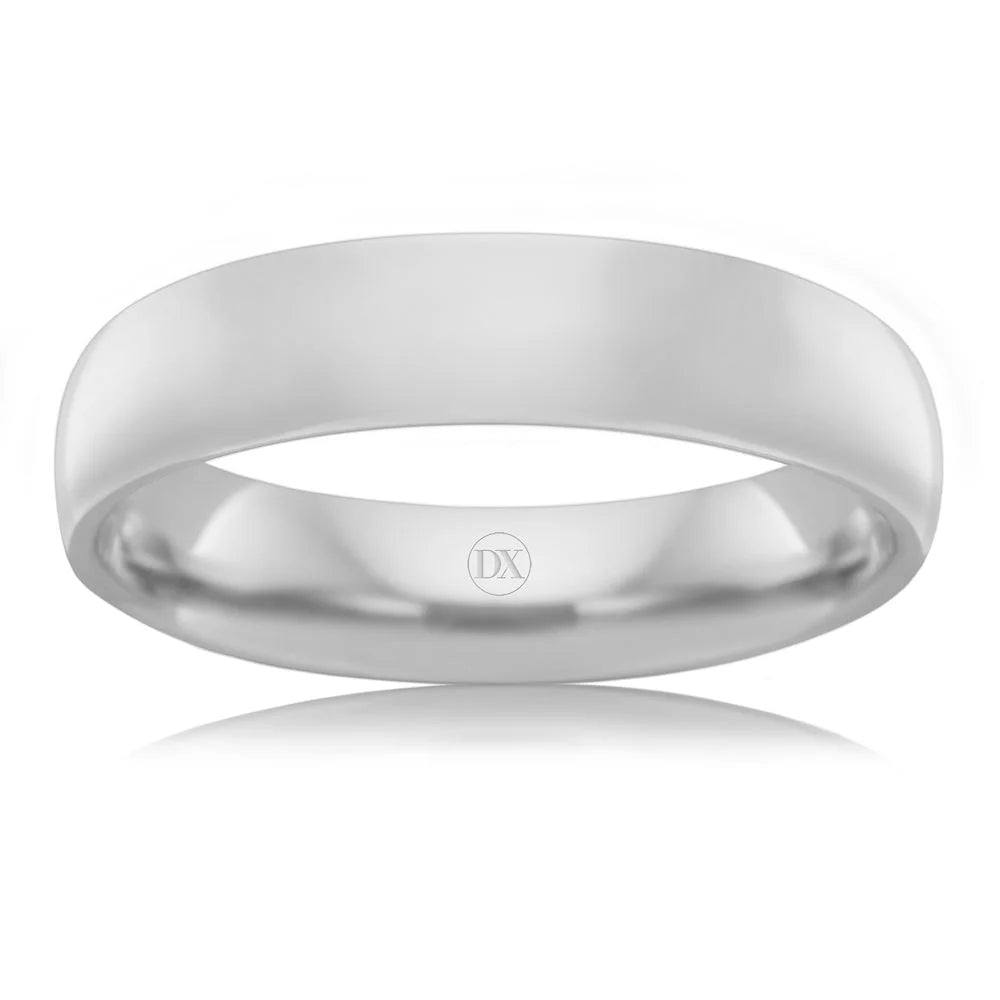 Simple, polished silver wedding band with a smooth, rounded design on a plain white background.