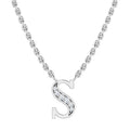 Silver chain necklace with a diamond-studded letter S pendant, shown on a white background.
