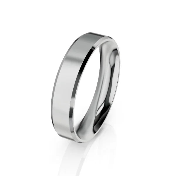 A plain, polished silver metal ring with a flat profile, displayed on a white background.