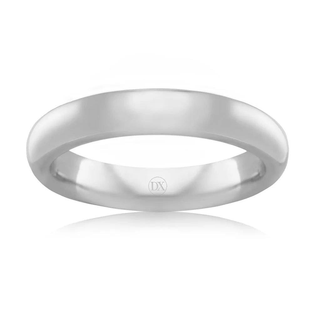 Simple, polished silver wedding band with a smooth, rounded surface, shown on a plain white background.