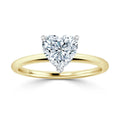 A gold ring with a heart-shaped diamond solitaire set in a simple, elegant band on a white background.