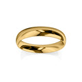 A plain, polished yellow gold wedding band with a smooth, rounded surface on a white background.