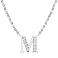 Silver chain necklace with a crystal-studded letter M pendant centered on a white background.