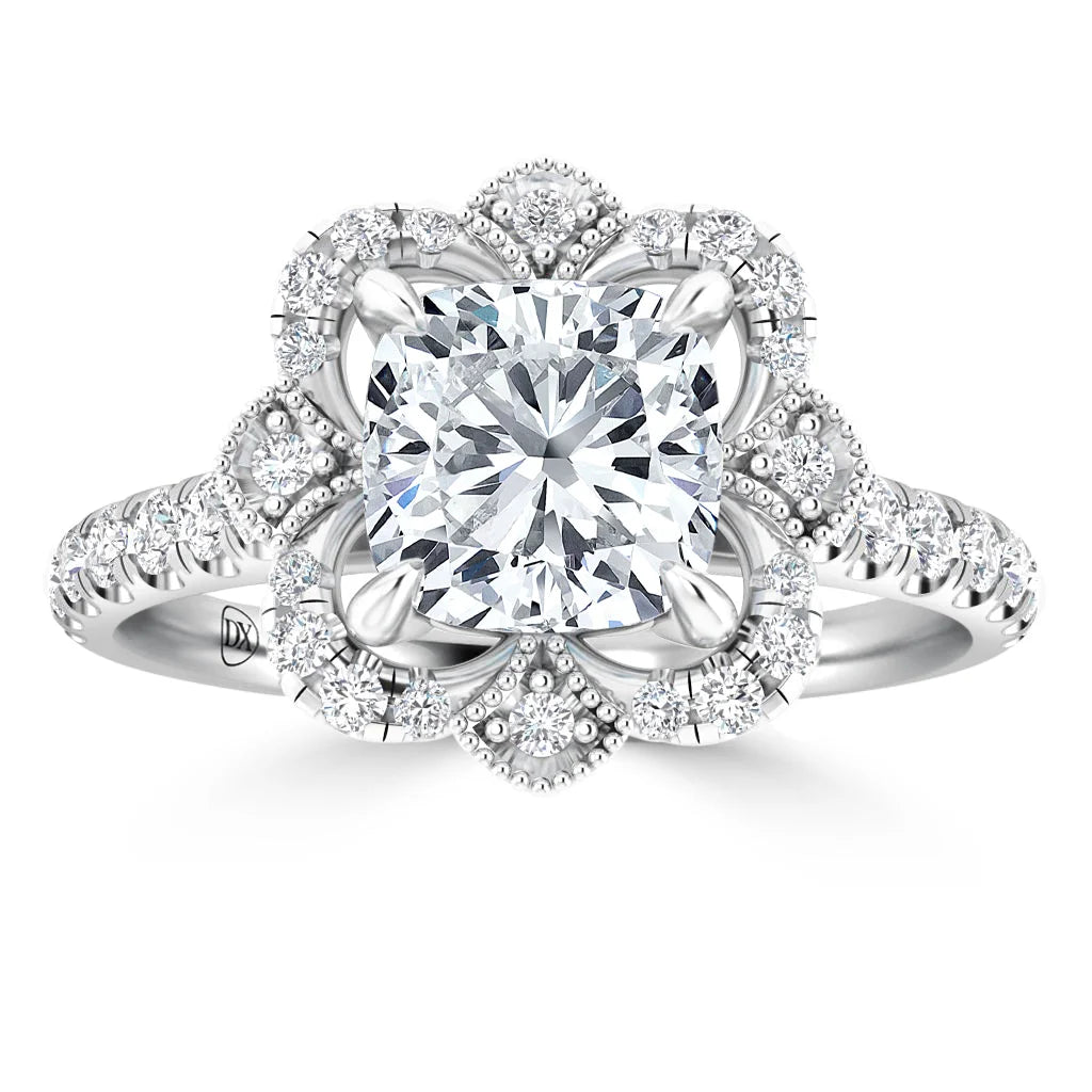 Fleur - 18ct White Gold Cushion Engagement Ring | DX Diamonds