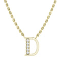Gold chain necklace with a gold letter D pendant, featuring embedded small clear gemstones on the left side.