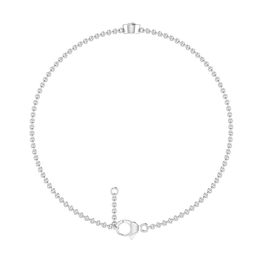 A delicate silver beaded chain bracelet with an adjustable clasp, displayed in a circular arrangement.
