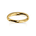 A simple, polished yellow gold wedding band with a smooth, reflective surface on a white background.