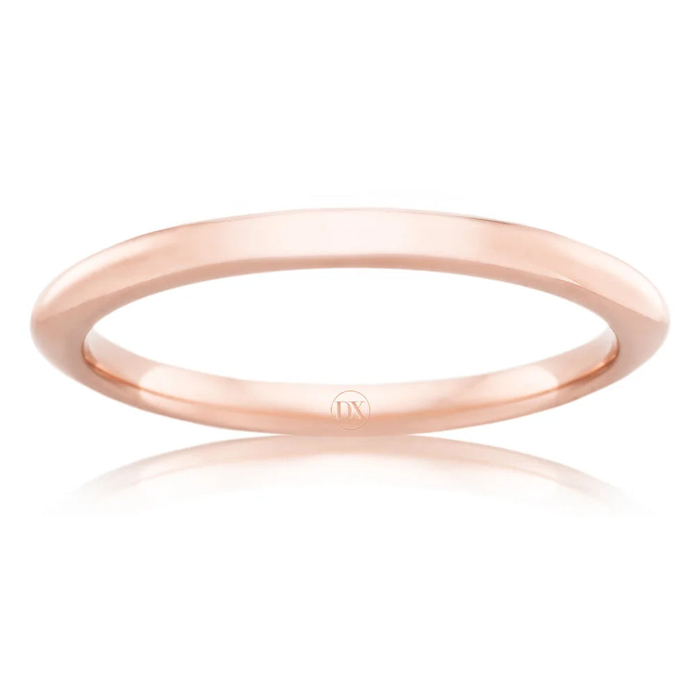 Simple, thin rose gold band ring with a smooth, polished finish, displayed on a white background.