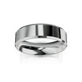 A plain, polished silver metal ring with a smooth surface, reflecting light, on a white background.