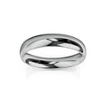 A plain, polished silver band ring with a smooth, rounded surface on a white background.