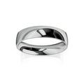A plain, polished silver metal ring with a smooth, shiny surface, reflected on a white background.