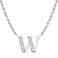 Silver chain necklace with a crystal-studded letter W pendant in the center.