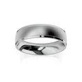 A simple, polished silver band ring with a matte center and shiny beveled edges on a white background.