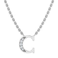 Silver chain necklace with a letter C pendant, decorated with small sparkling white stones on one side.