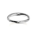 A simple, polished silver ring with a smooth, rounded surface on a white background.
