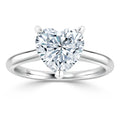 A silver ring featuring a large, heart-shaped diamond solitaire set in a simple band against a white background.