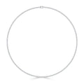 A thin, elegant tennis necklace with small, round, evenly spaced sparkling diamonds in a full circle.
